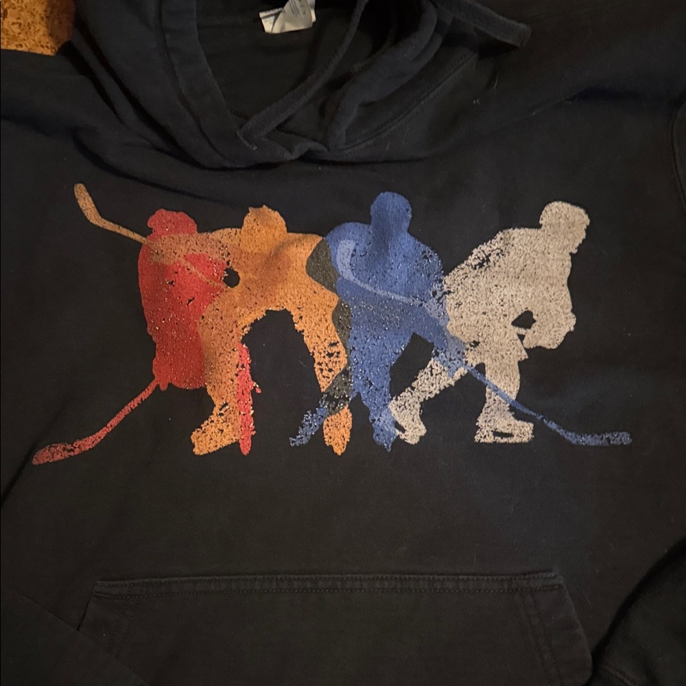 Port and Company Black Hoodie with Multicolor Hockey Design